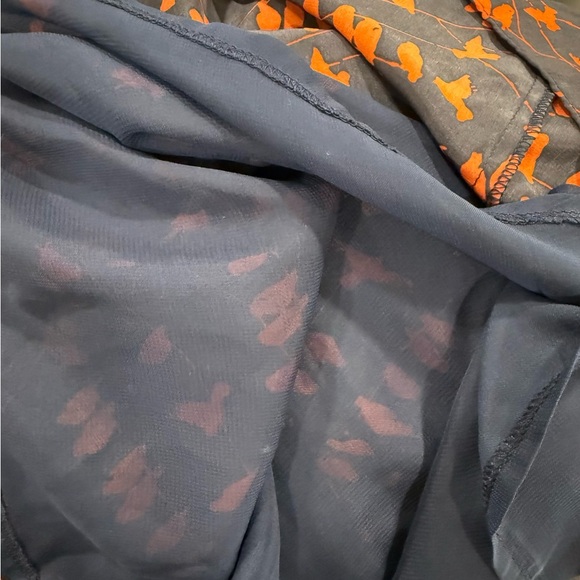 Pink Martini Navy Dress with Red/Orange Bird Design 50’s Vibes Tie Neck Vintage - Picture 9 of 14